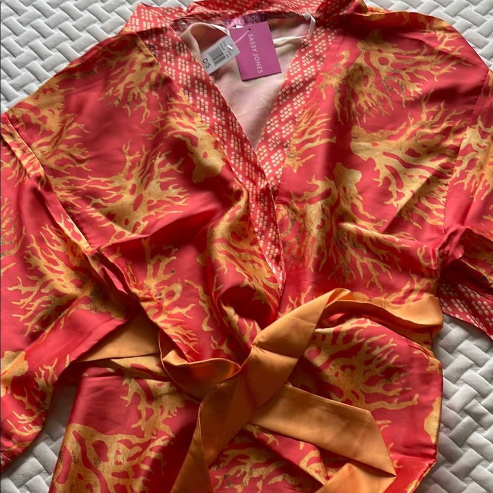 Gift-ready Sassy Jones Orange Relaxed Tie Front Crop Robe